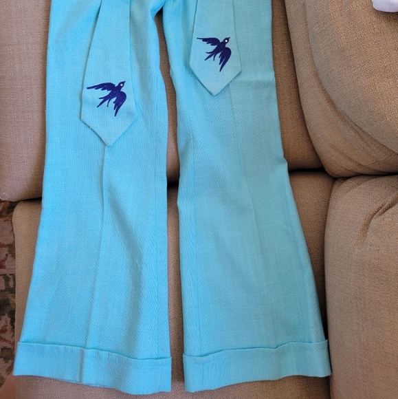 70s Low Rise Aqua Pants - Picture 2 of 4